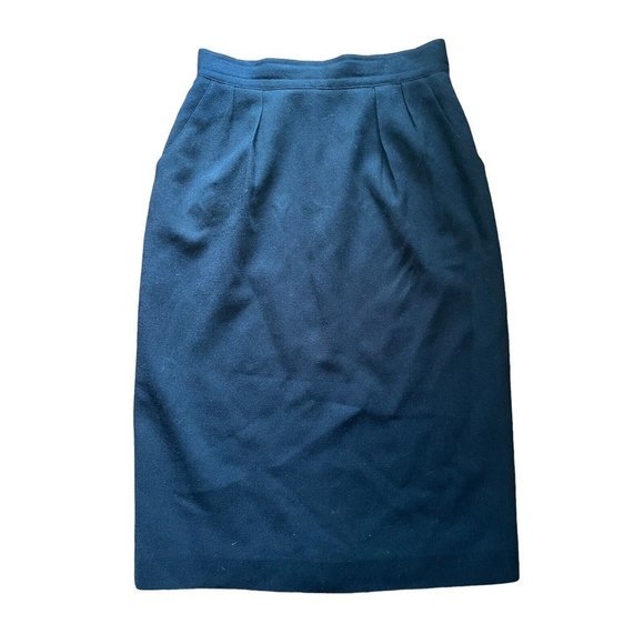 CHRISTIAN DIOR Vintage 100% Wool‎ Pleated Pencil Skirt Pockets Black Size 10 - Picture 1 of 5